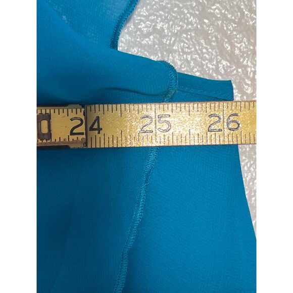 Avenue Studio Turquoise Ruffle Layered Sheer Blouse 22/24 Lightweight Elegant - Picture 10 of 12